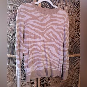 Women's Taupe and Cream Zebra-Print Crewneck Sweater